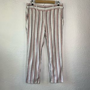 LOFT Striped Linen Red White Black Pants
